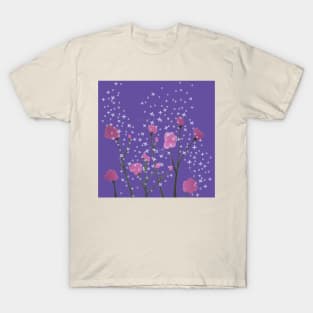 Cute Little Pink Flowers in Purple Background T-Shirt